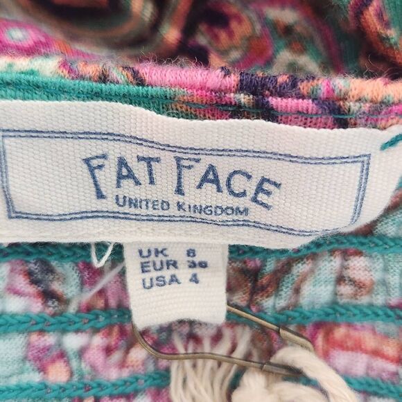 Fat Face Green and Pink Paisley Boho Smocked Top with Square Neckline NWT Size 4 - Picture 6 of 10